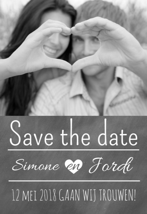 Stoere Save the date kaart - Chalkboard and love voor